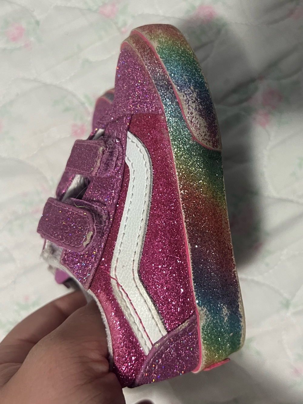 Baby Glitter Rainbow Pink Vans Velcro Sneakers 4c